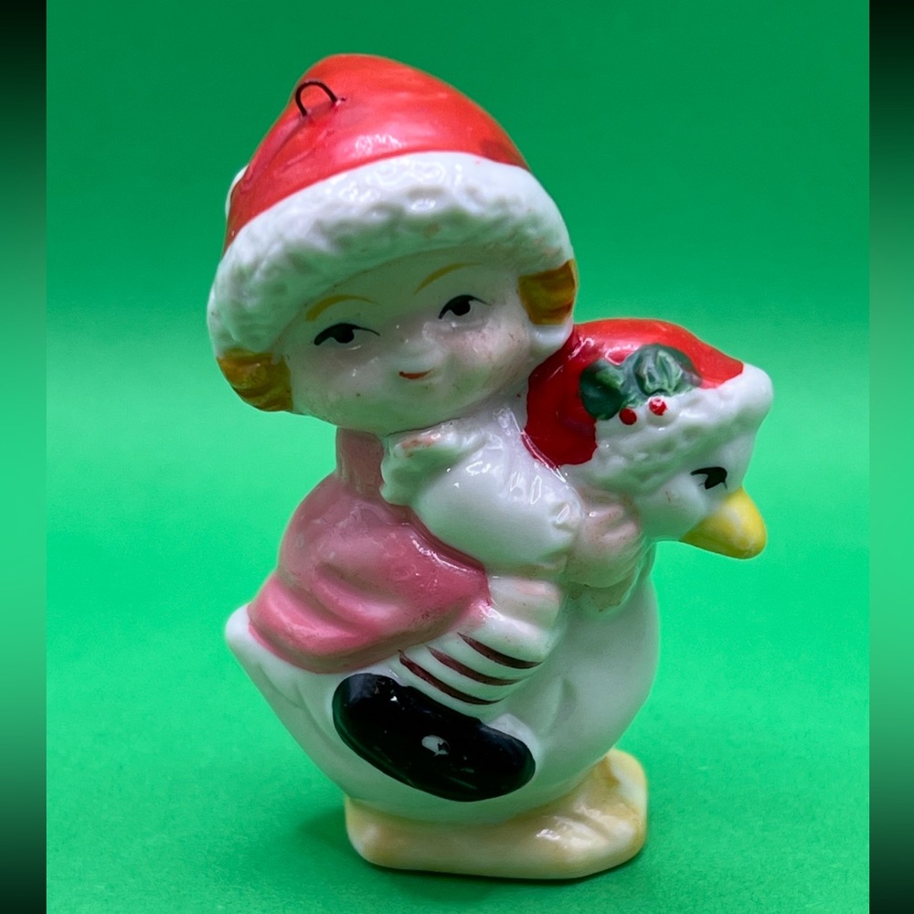 Rare Vintage little girl on goose ornament